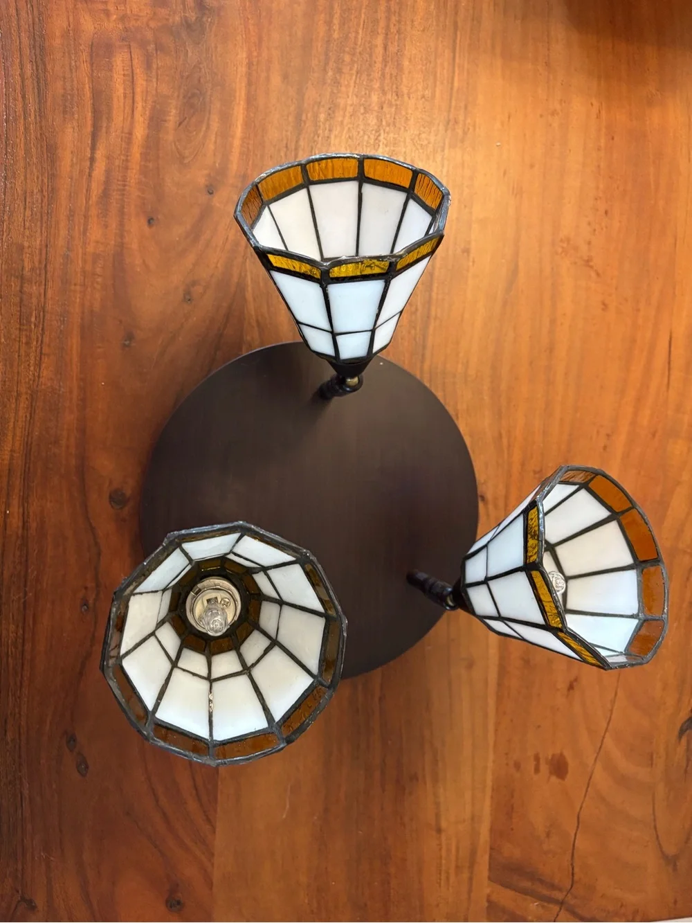 Stained Glass Triple Light Lamp - White & Amber ceiling fixture
